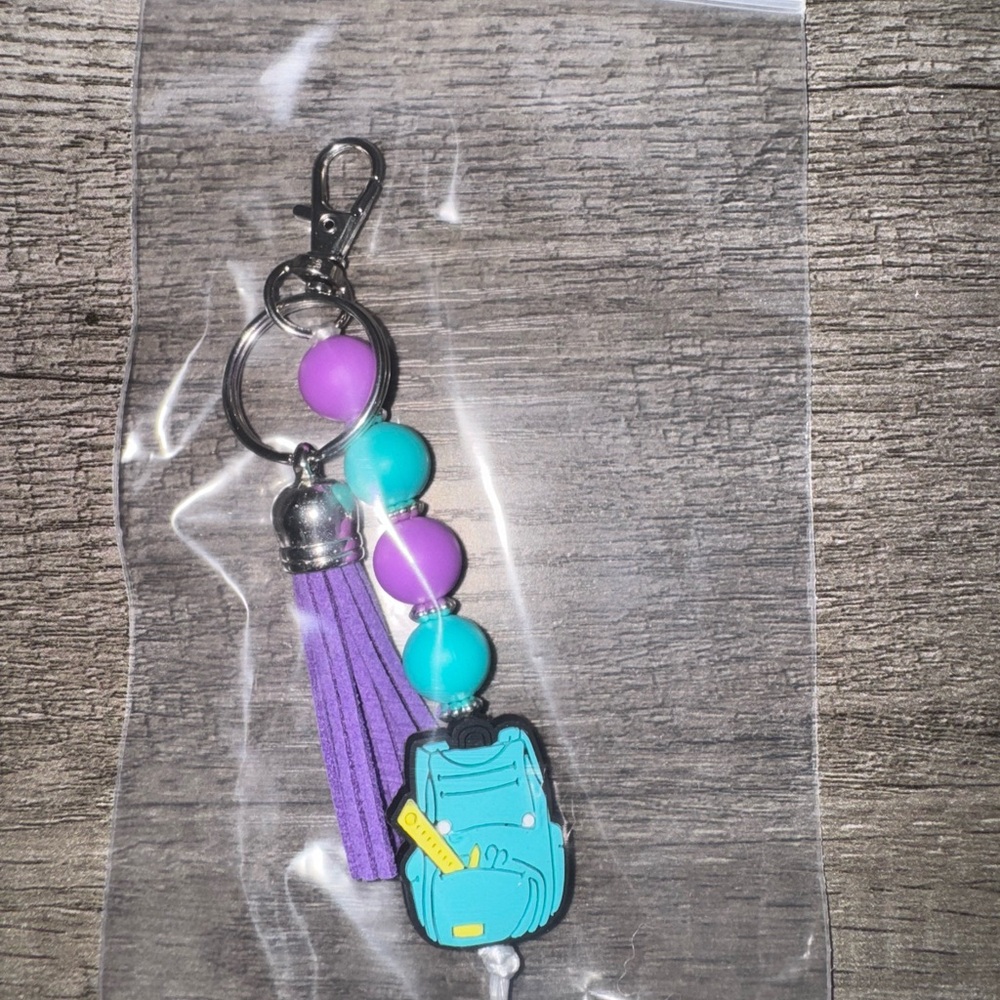 Purple and Blue Beaded Keychain with Tassel